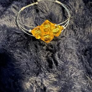 Gold Wire Cuff Bracelet Amber Crystal Beads Adjustable Boho Minimalist Jewelry